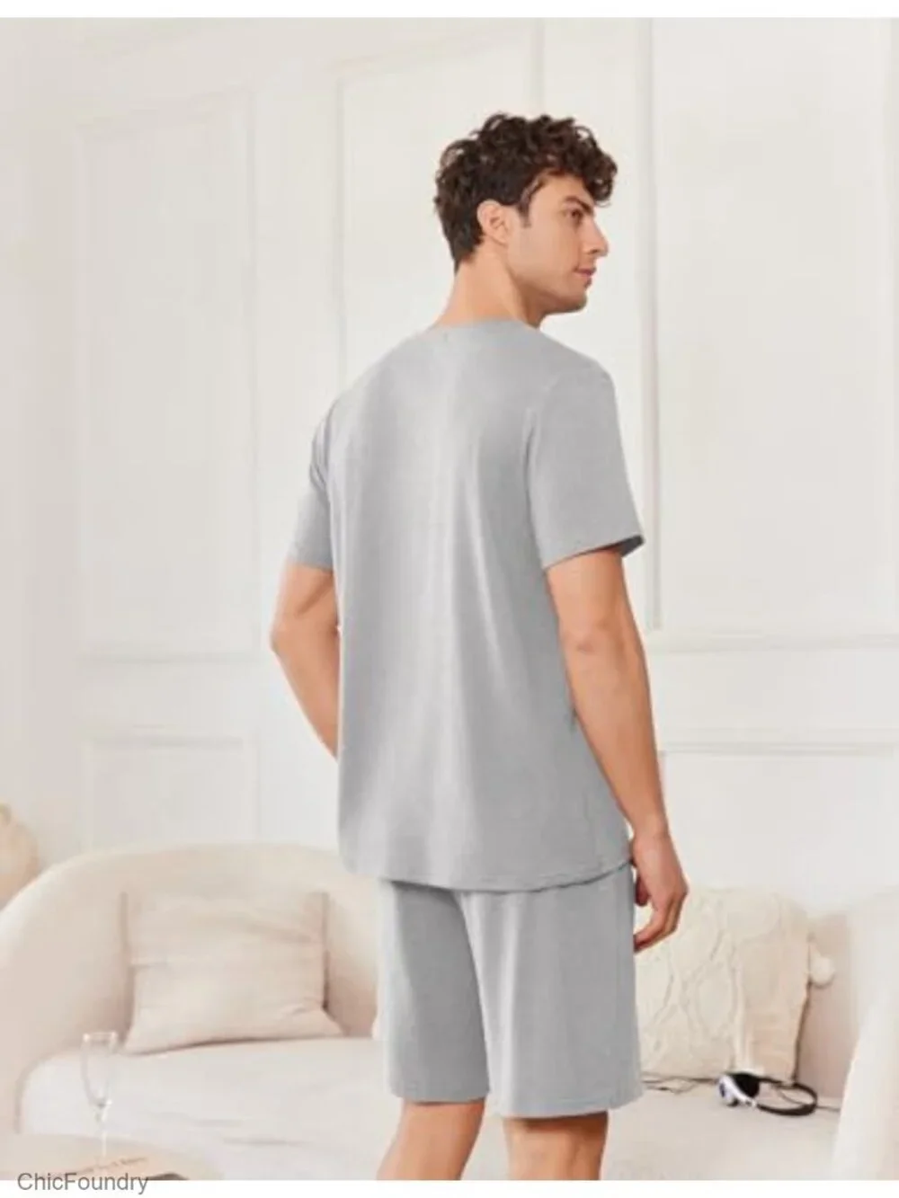 Men's Cotton Short Sleeve Pajama Set 2 Piece Nightwear with Pockets